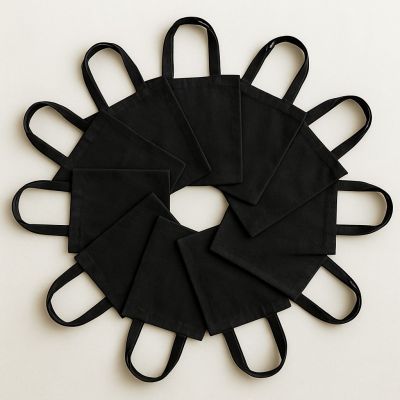 Комплект от 10 черни памучни чанти с дълги дръжки